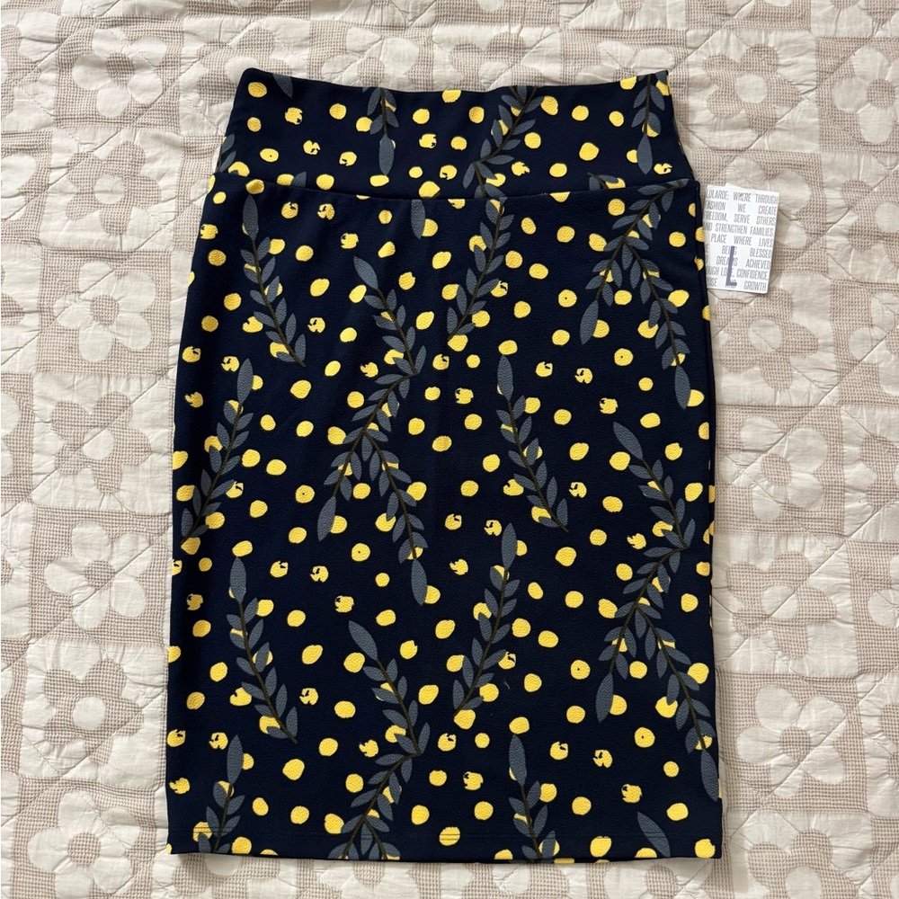 NWT Large Dark Navy Blue & Yellow Cassie Pencil Skirt